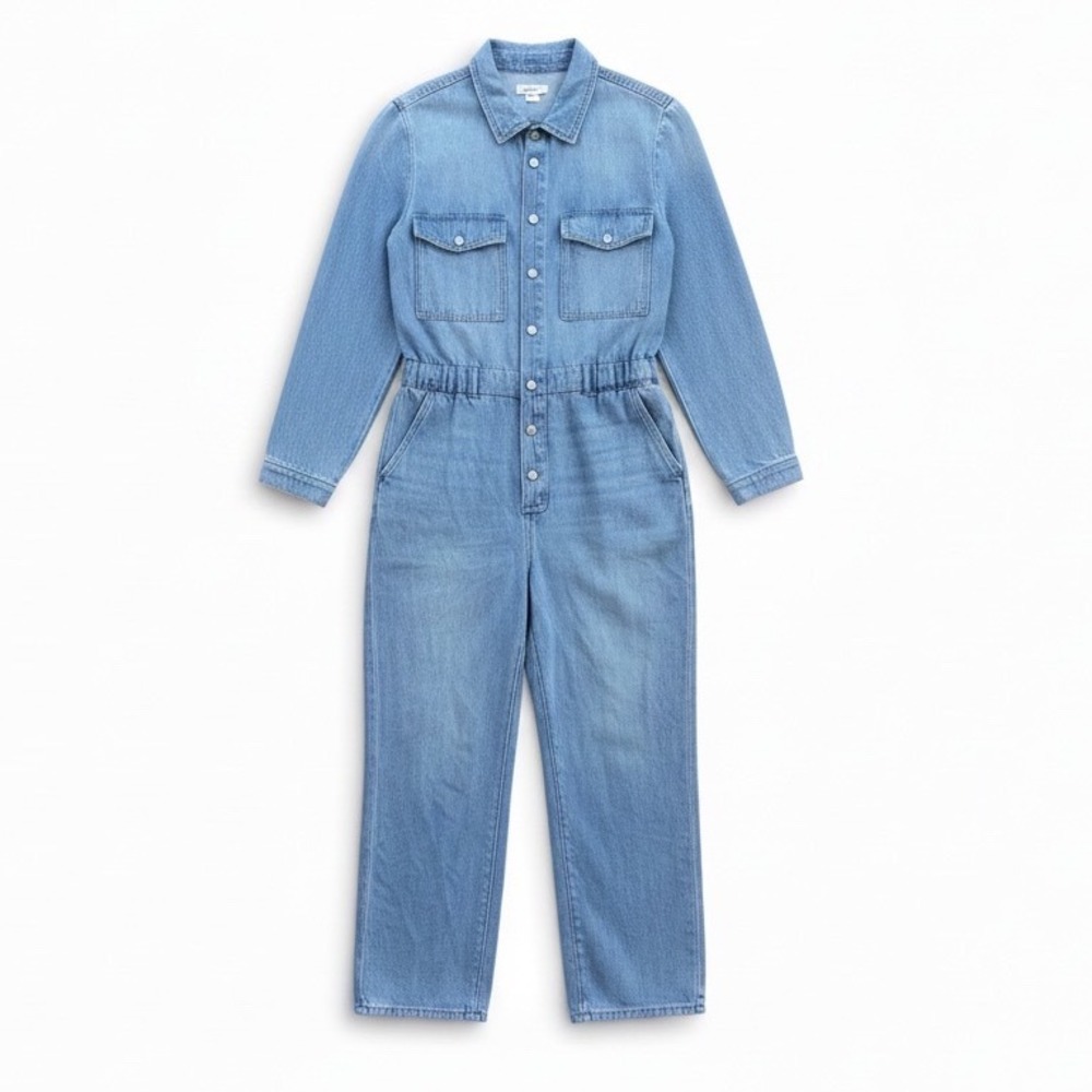 Loft Large Denim Jumpsuit Utilitarian Cotton Lyocell Light Wash Boiler Suit